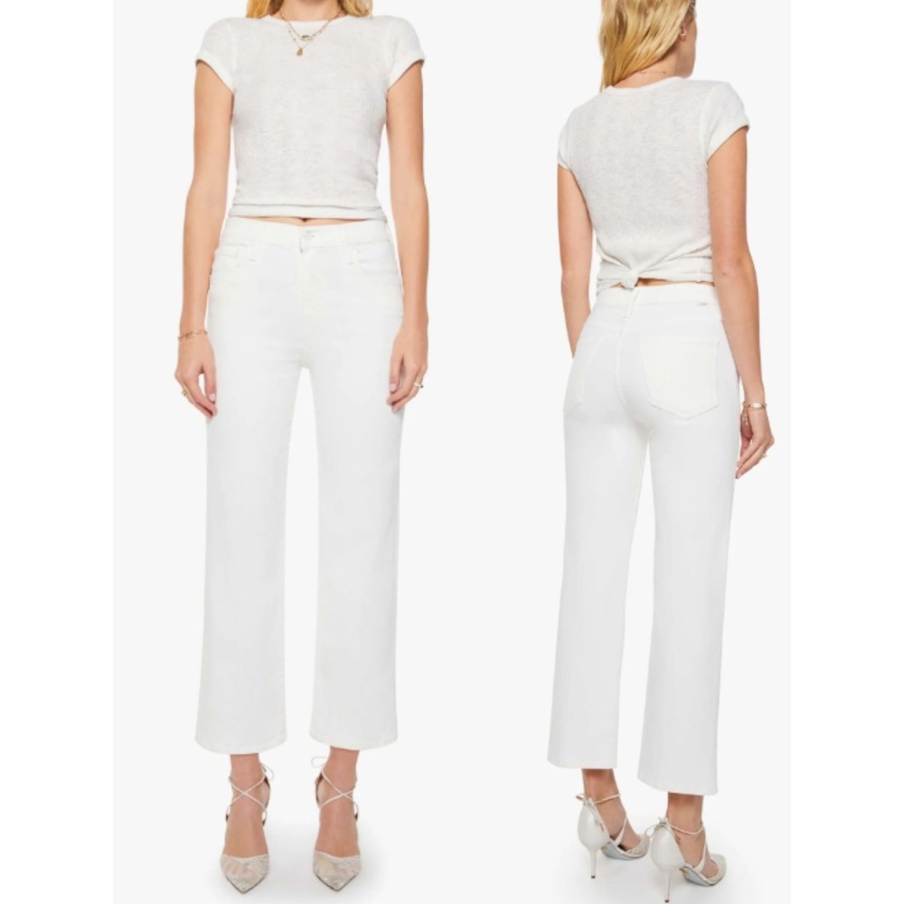 Mother The Rambler Ankle Jeans 32 White Denim High Rise Straight Leg Crop Jeans